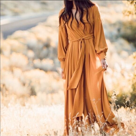 Jessakae Collection Marigold Long Maxi Dress Size Small Chiffon - Picture 2 of 10